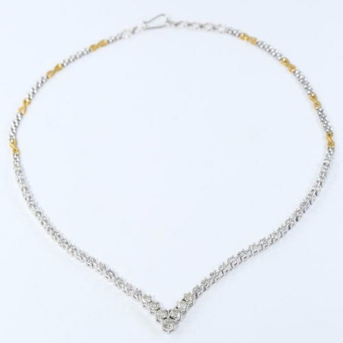 14 K / 585 White & Yellow Gold Diamond String Necklace