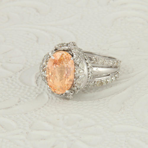 14K Gold PADPARADSCHA ( SUNSET) Sapphire & Diamond Ring
