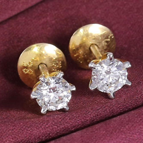18 K Yellow Gold IGI Certified Solitaire Diamond Earrings