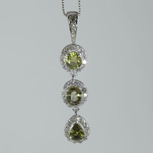 14 K White Gold Alexandrites & Diamond Pendant Necklace