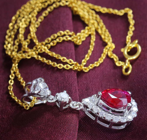 14 K White Gold Ruby (GIA Certified) & Diamond Pendant
