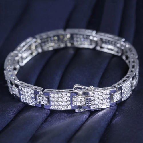 14 K / 585 White Gold Diamond Men's Bracelet