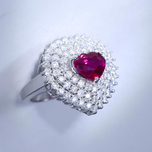 14 K White Gold Designer Untreated Ruby (GRS) & Diamond Ring