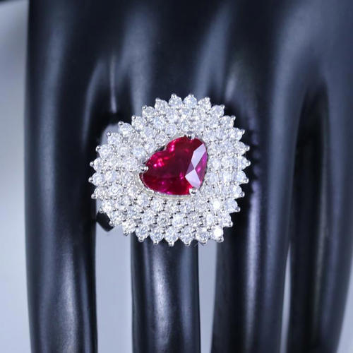 14 K White Gold Designer Untreated Ruby (GRS) & Diamond Ring