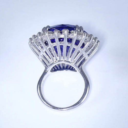14 K White Gold Designer Tanzanite (GIA) & Diamond Ring