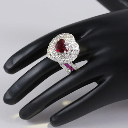 14 K White Gold Royal Red Ruby (LOTUS) & Diamond Ring