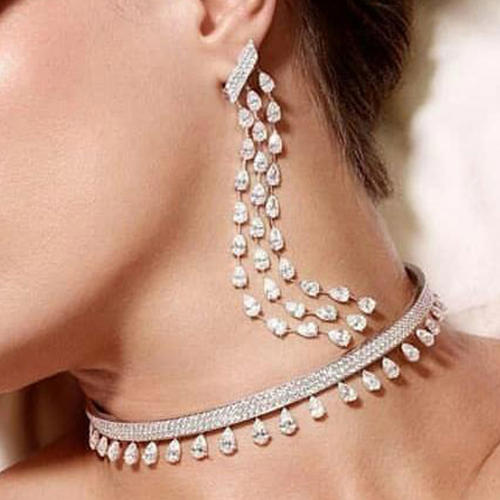 14 K / 585 Rose Gold Diamond Choker Necklace & Earrings