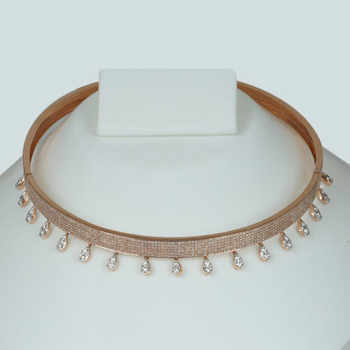 14 K / 585 Rose Gold Diamond Choker Necklace & Earrings