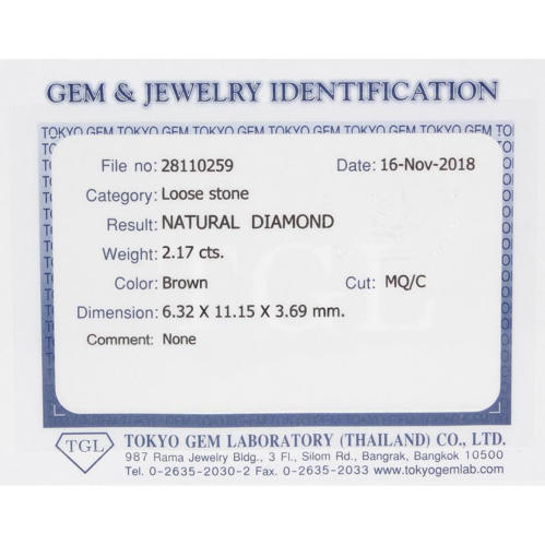 Tokyo Gem Lab Certified Sealed 2.17 ct. Brown Diamond