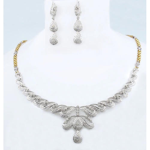 14 K / 585 White & Yellow Gold Diamond Necklace with Earrings