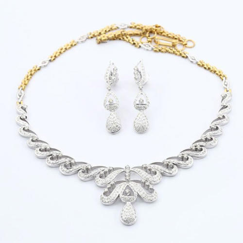 14 K / 585 White & Yellow Gold Diamond Necklace with Earrings