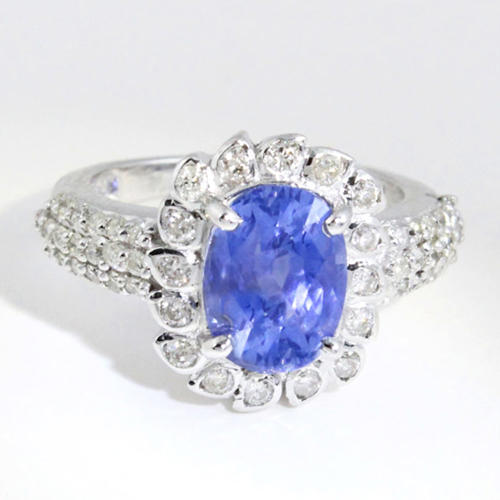 14 K / 585 White Gold Blue Sapphire (IGI Certified) Diamond Ring