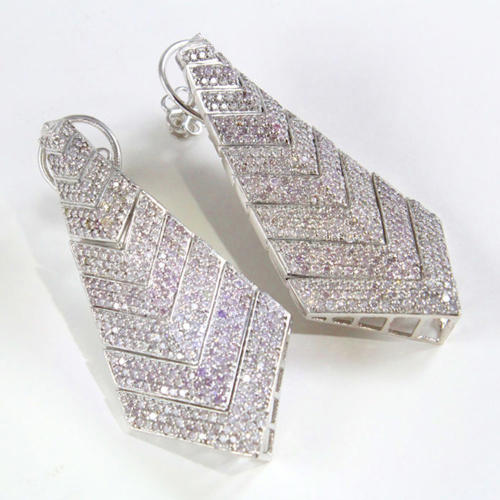 14 K / 585 White Gold " PINK  " Diamond Long Earrings