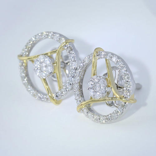 14 K / 585 White and Yellow Gold Diamond Earrings