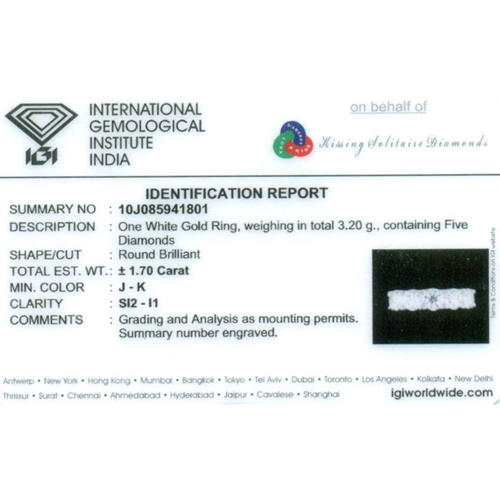 14 K / 585 White Gold IGI Certified 5 Solitaire Diamond Ring