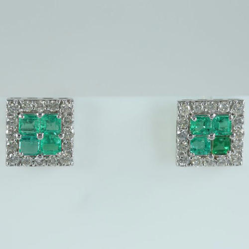 14 K / 585 White Gold IGI Certified Diamond & Emerald Earrings
