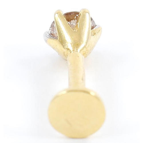 14 K / 585 Yellow Gold PINK Diamond Nose Pin