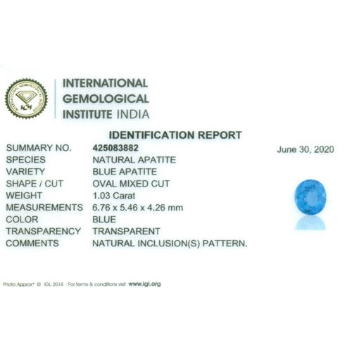 IGI Certified 1.03 ct. Natural Apatite - BRAZIL