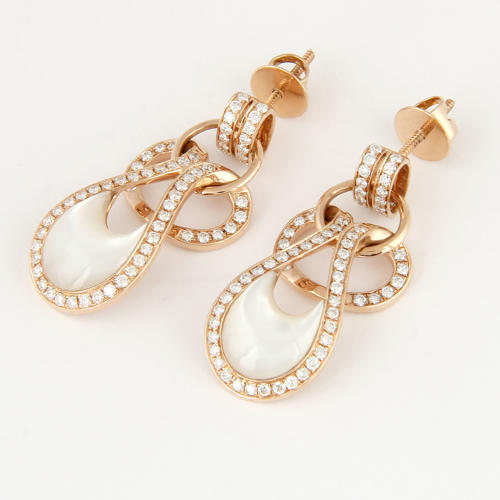 IGI Certified 18 K / 750 Rose Gold Diamond & MOP Earrings