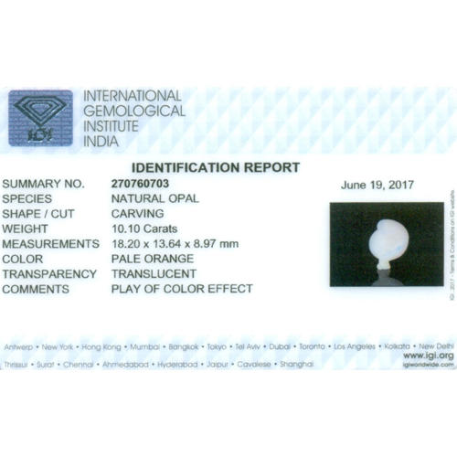 IGI Certified 10.10 ct. Carved Opal - AUSTRALIA