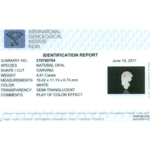 IGI Certified 4.81 ct. Carved Lady Face Opal AUSTRALIA