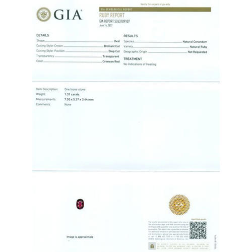 GIA Certified 1.31 ct. Untreated PIGEONS BLOOD Ruby - MOZAMBIQUE