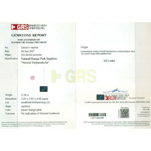 GRS Certified 2.18 ct. Untreated Padparadscha Sapphire - SRI LANKA