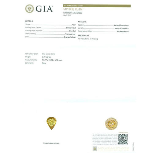 GIA Certified 6.21 ct. Untreated Yellow Sapphire - SRI LANKA