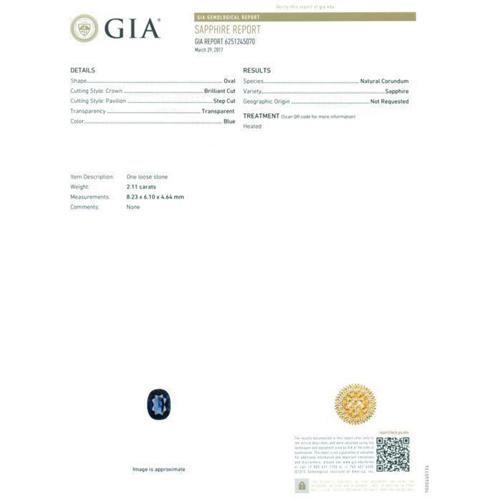 GIA Certified 2.11 ct. ROYAL BLUE Sapphire - BURMA