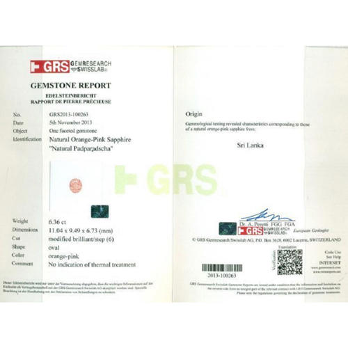 GRS Certified 6.36 ct. Padparadscha Sapphire - SRI LANKA