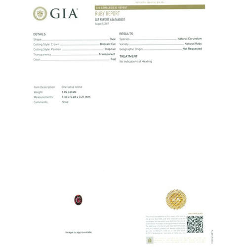 GIA Certified 1.02 ct. Untreated Ruby - BURMA, MYANMAR