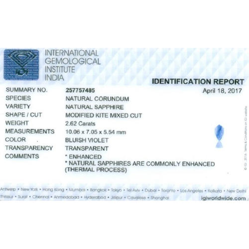 IGI Certified 2.62 ct. Bluish Sapphire - SRI LANKA, CEYLON