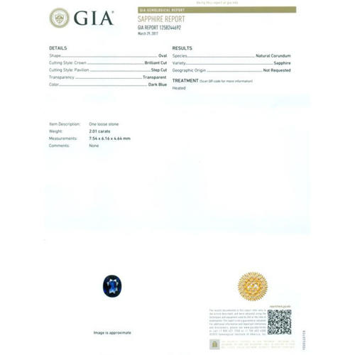 GIA Certified 2.01 ct. Blue Sapphire - BURMA, MYANMAR