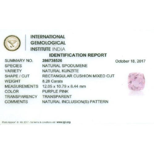 IGI Certified 8.28ct. Purple Pink Kunzite - AFGHANISTAN