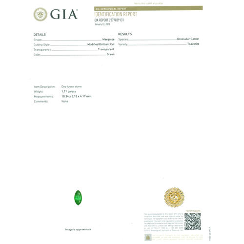 GIA Certified 1.71 ct. Tsavorite Garnet Untreated KENYA