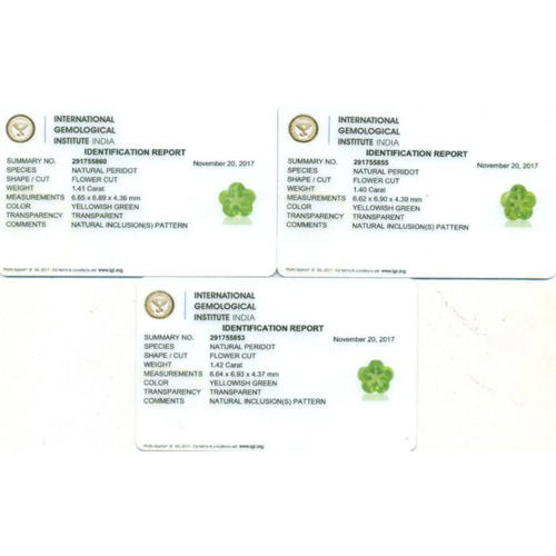 IGI Certified Set of 3 Flower Cut Peridots - PAKISTAN