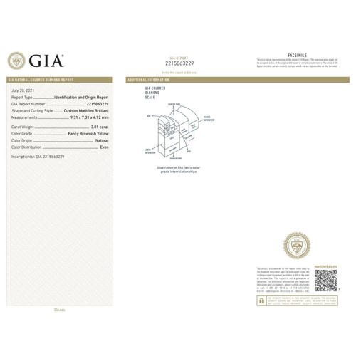 GIA Certified 3.01 ct. Fancy Brownish Yellow Diamond - UNTREATED