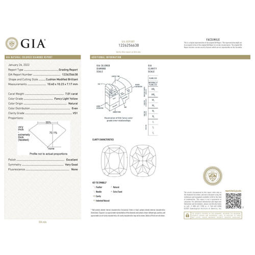 GIA Certified 7.01 ct. Fancy Light Yellow Diamond - UNTREATED