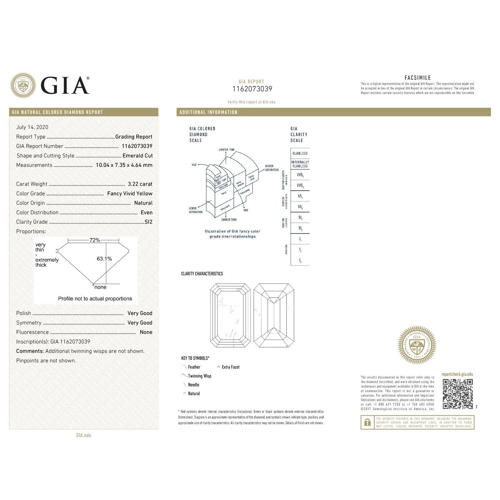 GIA Certified 3.22 ct. Fancy Yellow Emerald Cut Diamond - UNTREATED