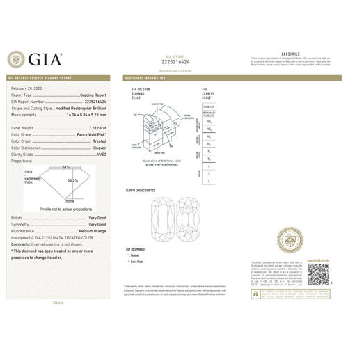 GIA Certified 7.28 ct. Fancy Pink Radiant Cut Diamond