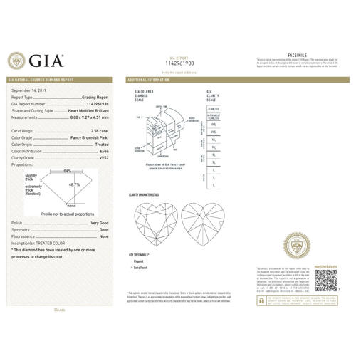 GIA Certified 2.58 ct. Fancy Brownish Pink Heart Cut Diamond