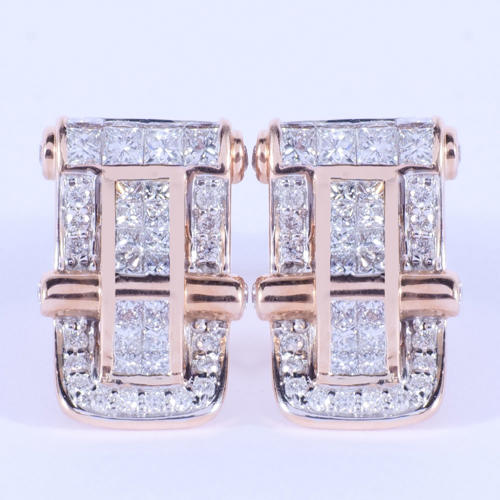 IGI Certified 14 K / 585 Rose Gold Diamond Earrings - 2.02 ct.