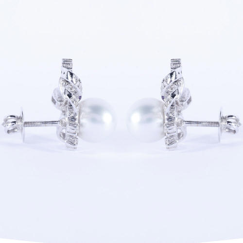 14 K White Gold Diamond & South Sea Pearl Earrings - 15.58 ct.