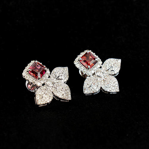 14 K / 585 White Gold Diamond and Tourmaline Earrings - 6.78 ct.