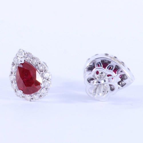 14 K / 585 White Gold Diamond and Ruby Earrings - 2.53 ct.