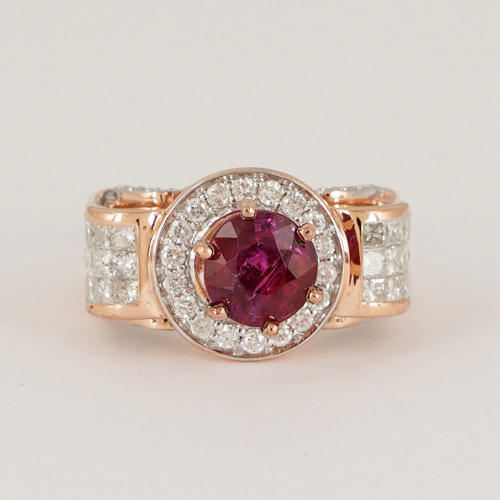 14 K / 585 Rose Gold Ruby (GIA Certified) & Diamond Ring