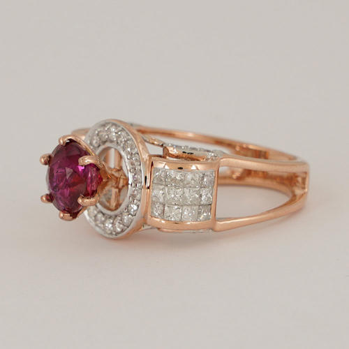 14 K / 585 Rose Gold Ruby (GIA Certified) & Diamond Ring