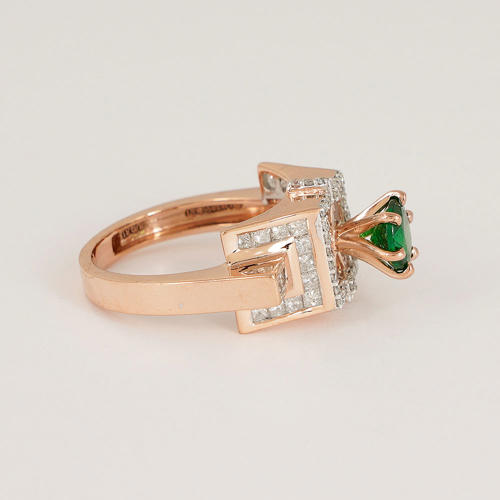 14 K / 585 Rose Gold Tsavorite Garnet & Diamond Ring
