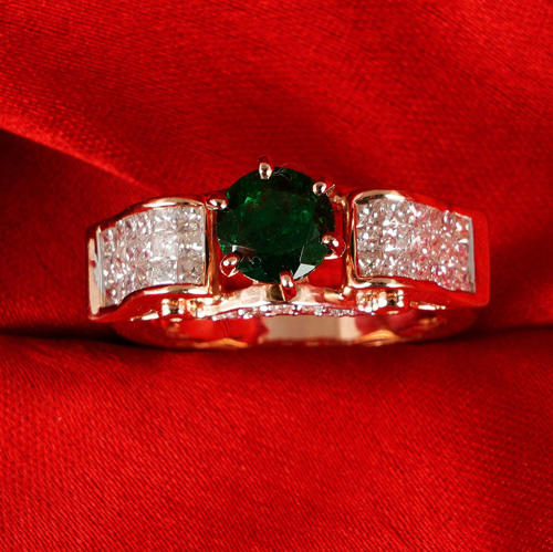 14 K Rose Gold Tsavorite Garnet & Diamond Ring