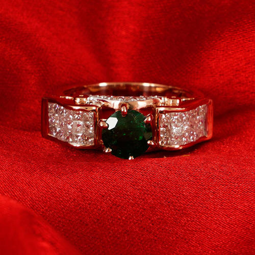 14 K Rose Gold Tsavorite Garnet & Diamond Ring